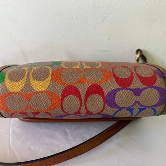 AUTH COACH KIP TURNLOCK CROSSBODY RAINBOW SIGNATURE CANVAS BAG - Picture 5 of 7